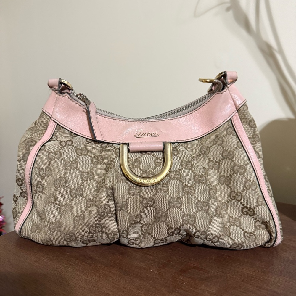 Gucci Abbey GG Pink and Tan Shoulder Bag